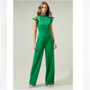 Sugarlips Emerald Green Ruffle Sleeve Jumpsuit